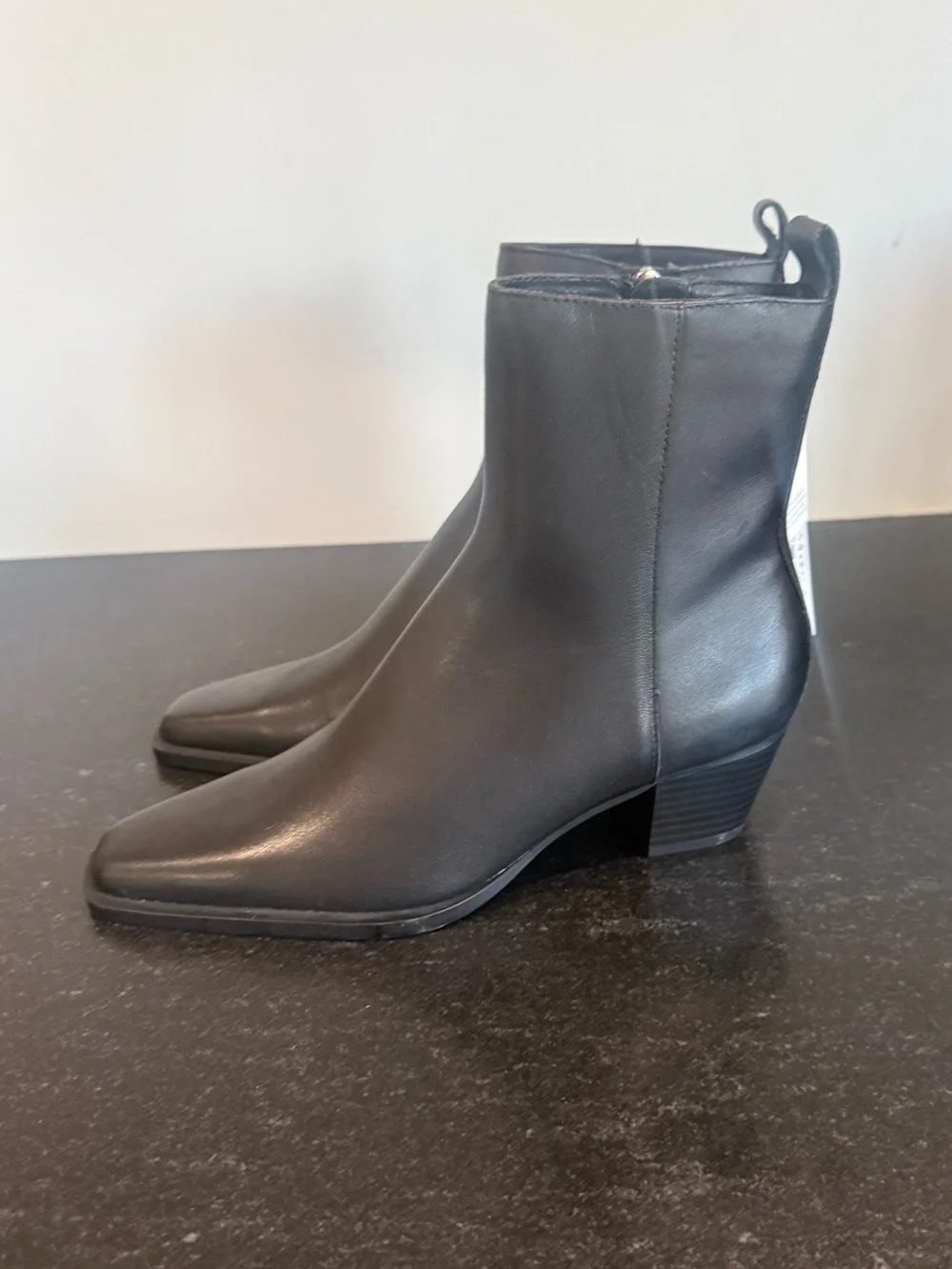 Mango Black Leather Square Toe Ankle Boots  BLOCK HEEL US 6 Euro 36 new